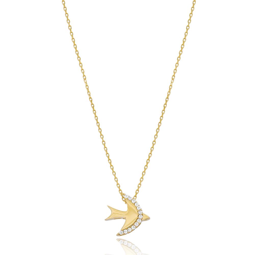Minimal Swallow Design Wholesale Turkish 14k Gold Pendant