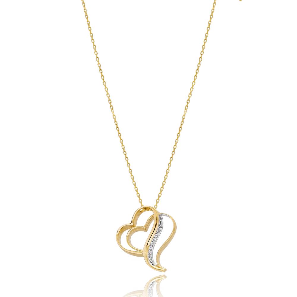 Fashion Intertwined Hearts Design Turkish 14k Gold Pendant