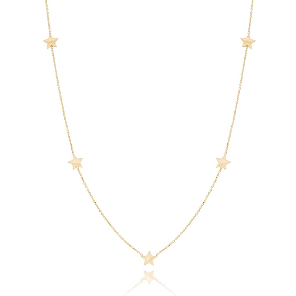 Minimal Five Star Design Turkish Wholesale 14k Gold Necklace