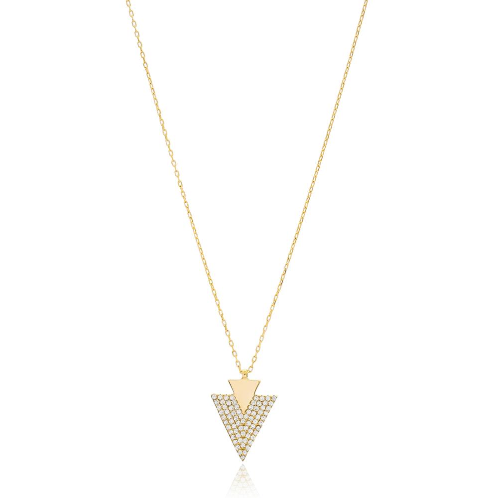 Inlaid Triangle Wholesale Turkish 14k Gold Pendant