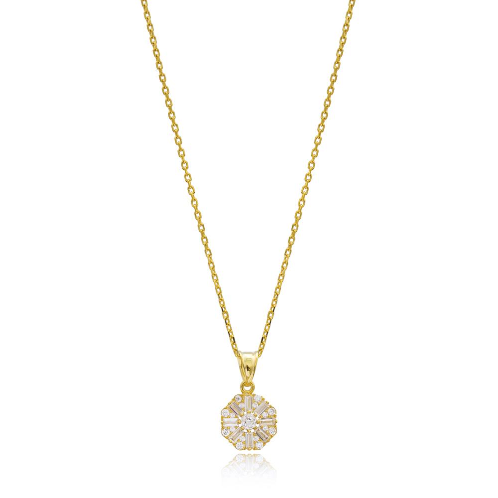 Dainty Baguette Stone Wholesale Turkish 14k Gold Necklace