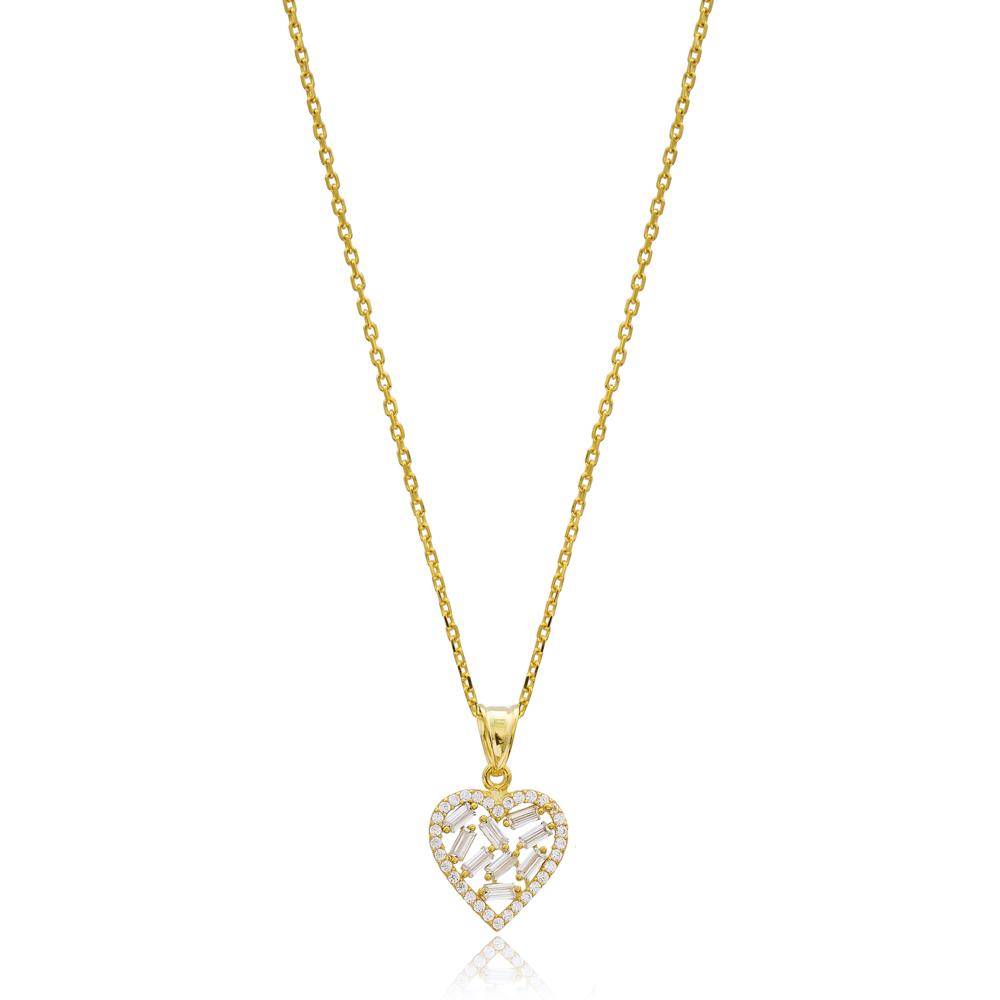 Baguette Heart Design Wholesale Turkish 14k Gold Necklace