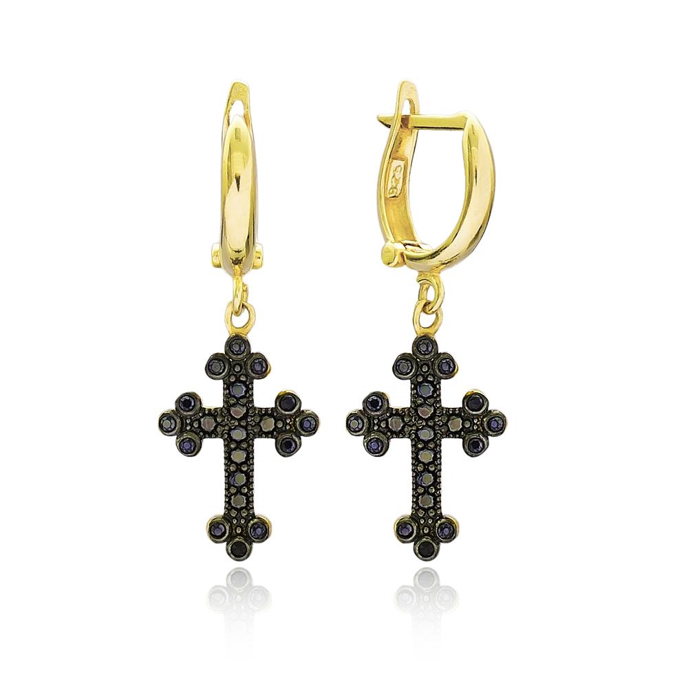 Gothic Cross Wholesale Turkish 14k Gold Dangle Earring
