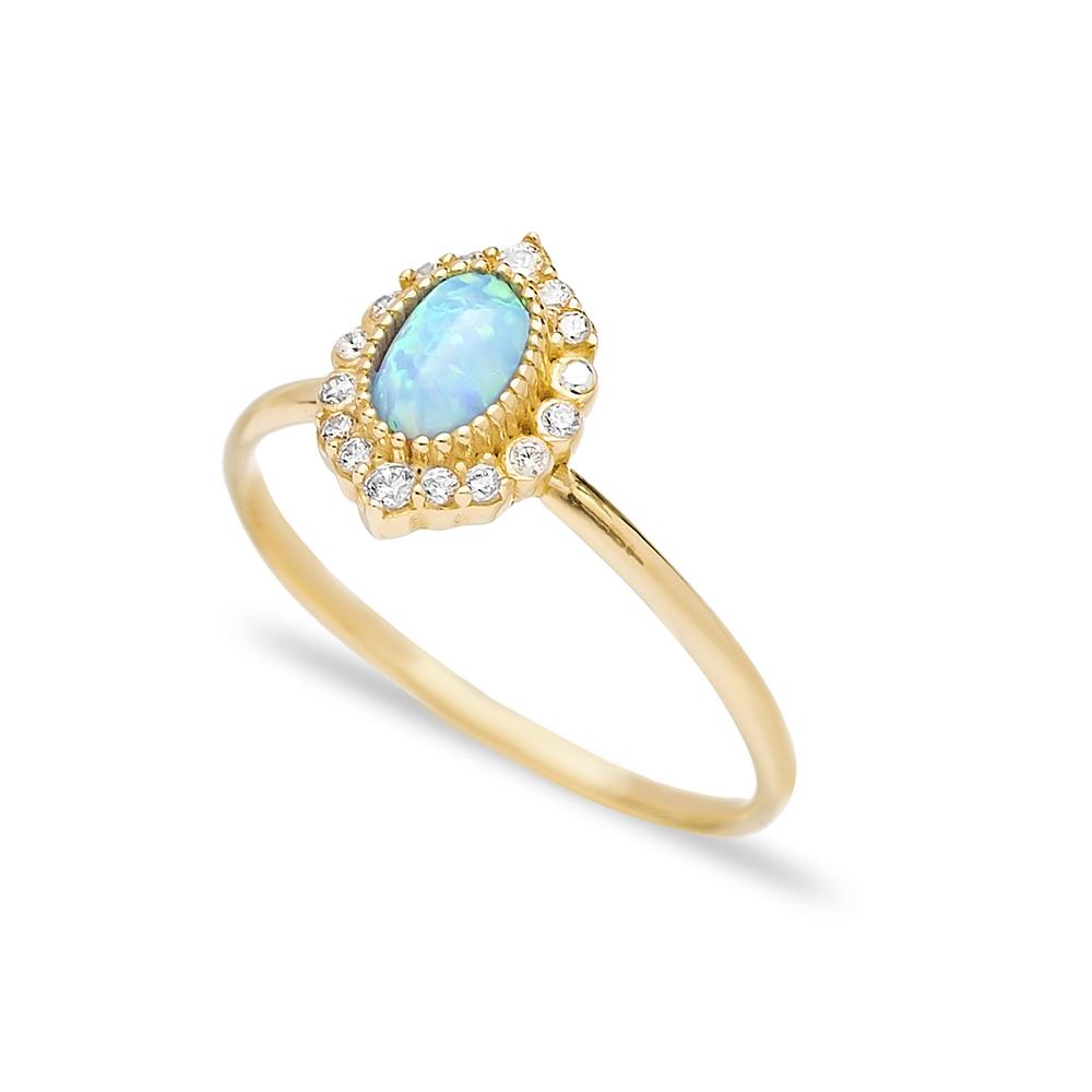 Oval Blue Opal Stone Wholesale Turkish 14K  Gold Ring