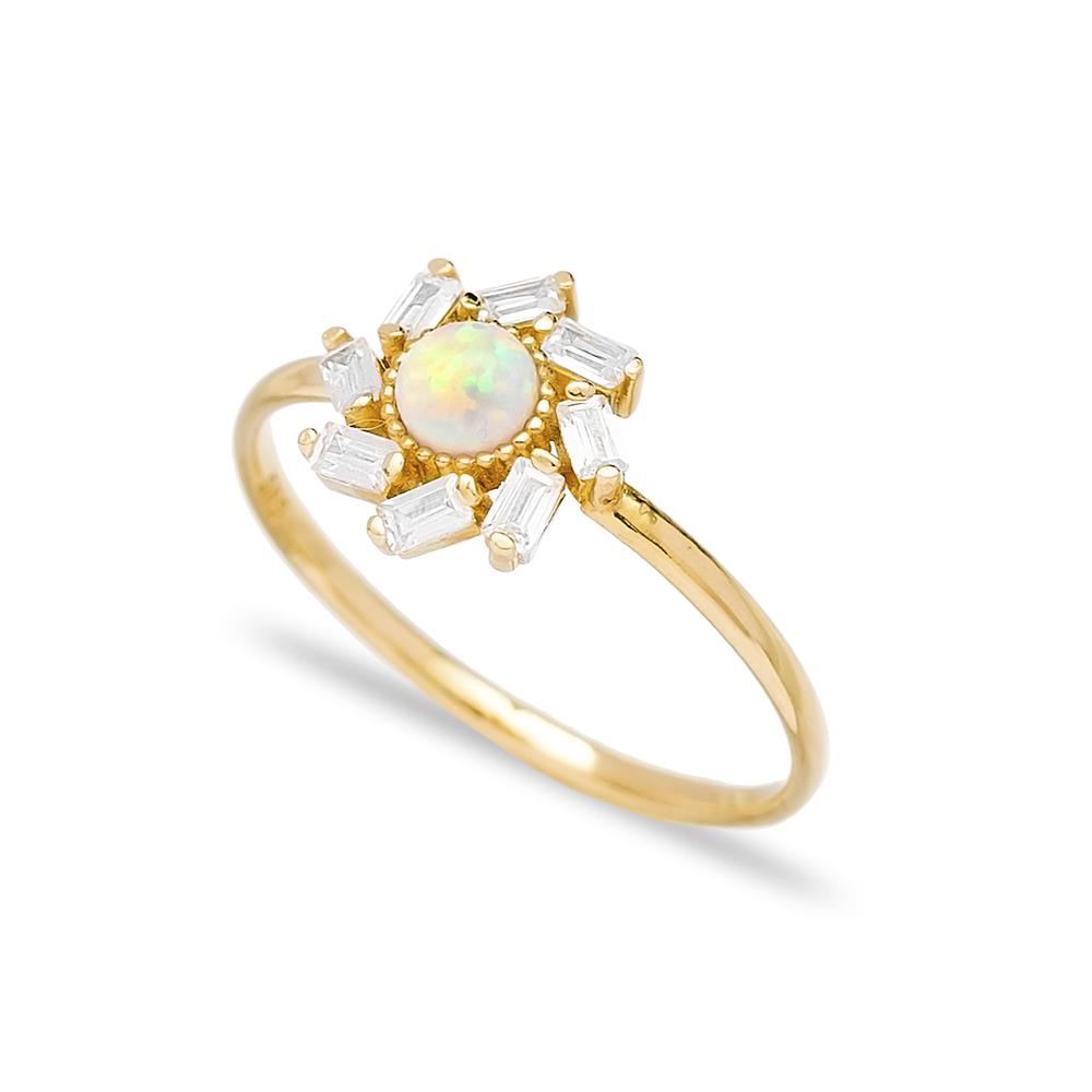 Rounded White Opal Stone Wholesale Turkish 14K  Gold Ring