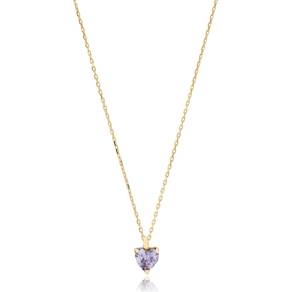 Heart Solitared Design Wholesale Turkish 14k Gold Necklace