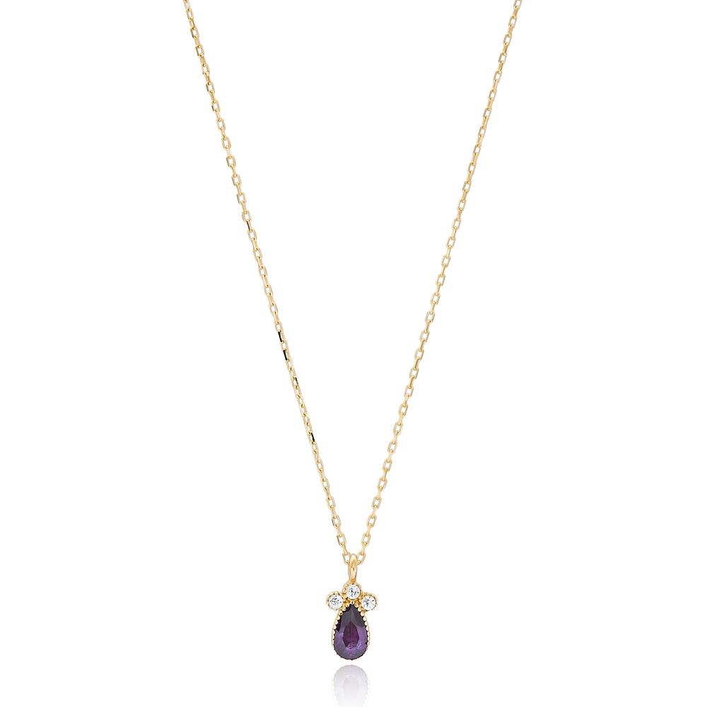 Pear Solitared Wholesale Turkish 14k Gold Necklace