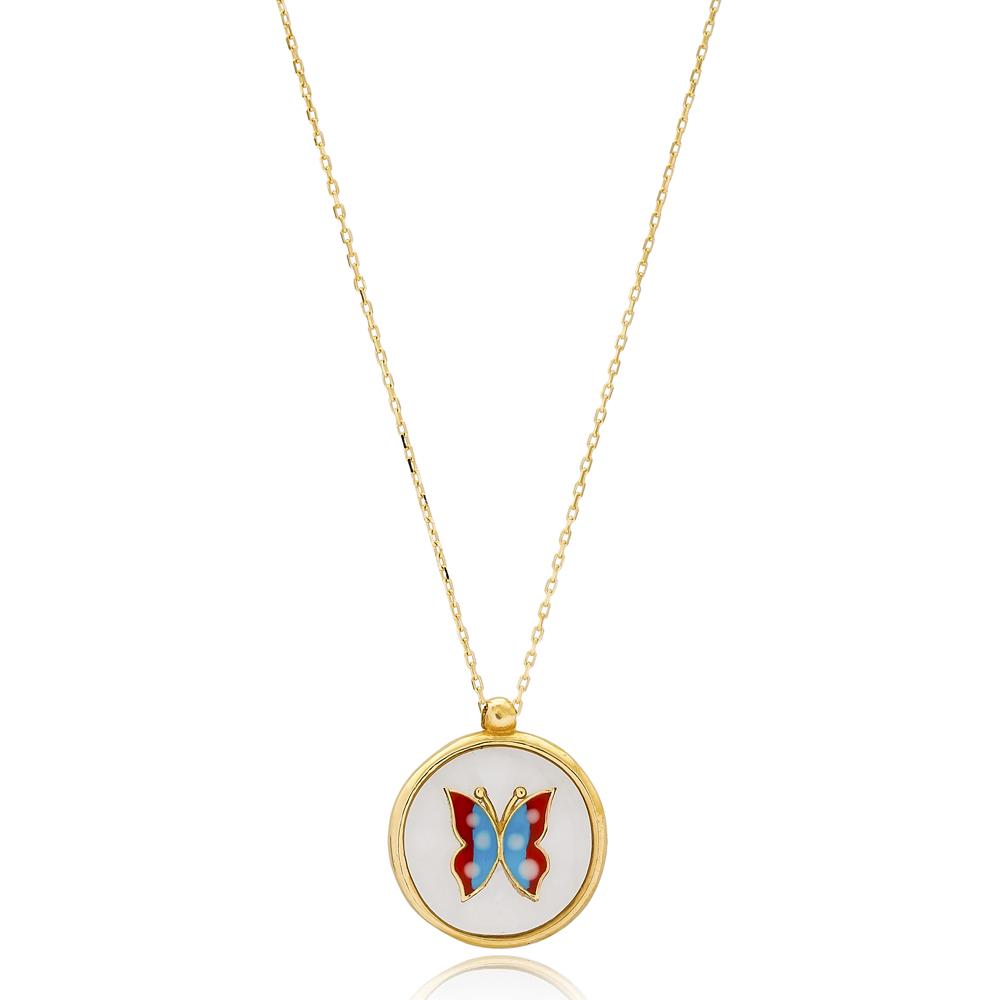 Enamel Butterfly Turkish Wholesale Handmade 14k Gold Necklace