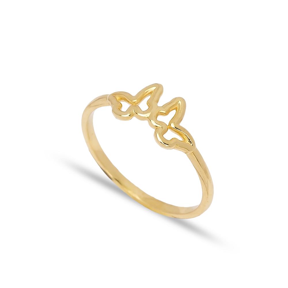 Dual Butterfly Design Ring 14 k Wholesale Handmade Turkish Gold Jewelry