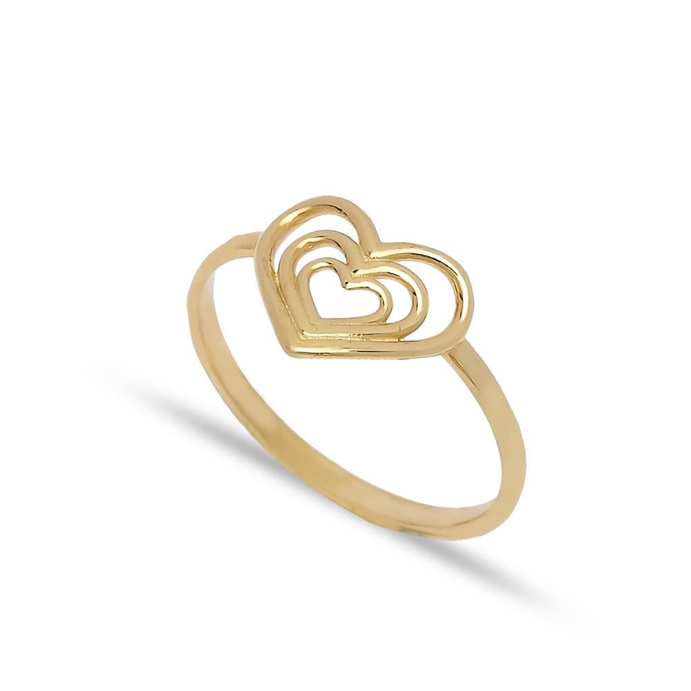 Triple Heart Design Ring 14 k Wholesale Handmade Turkish Gold Jewelry