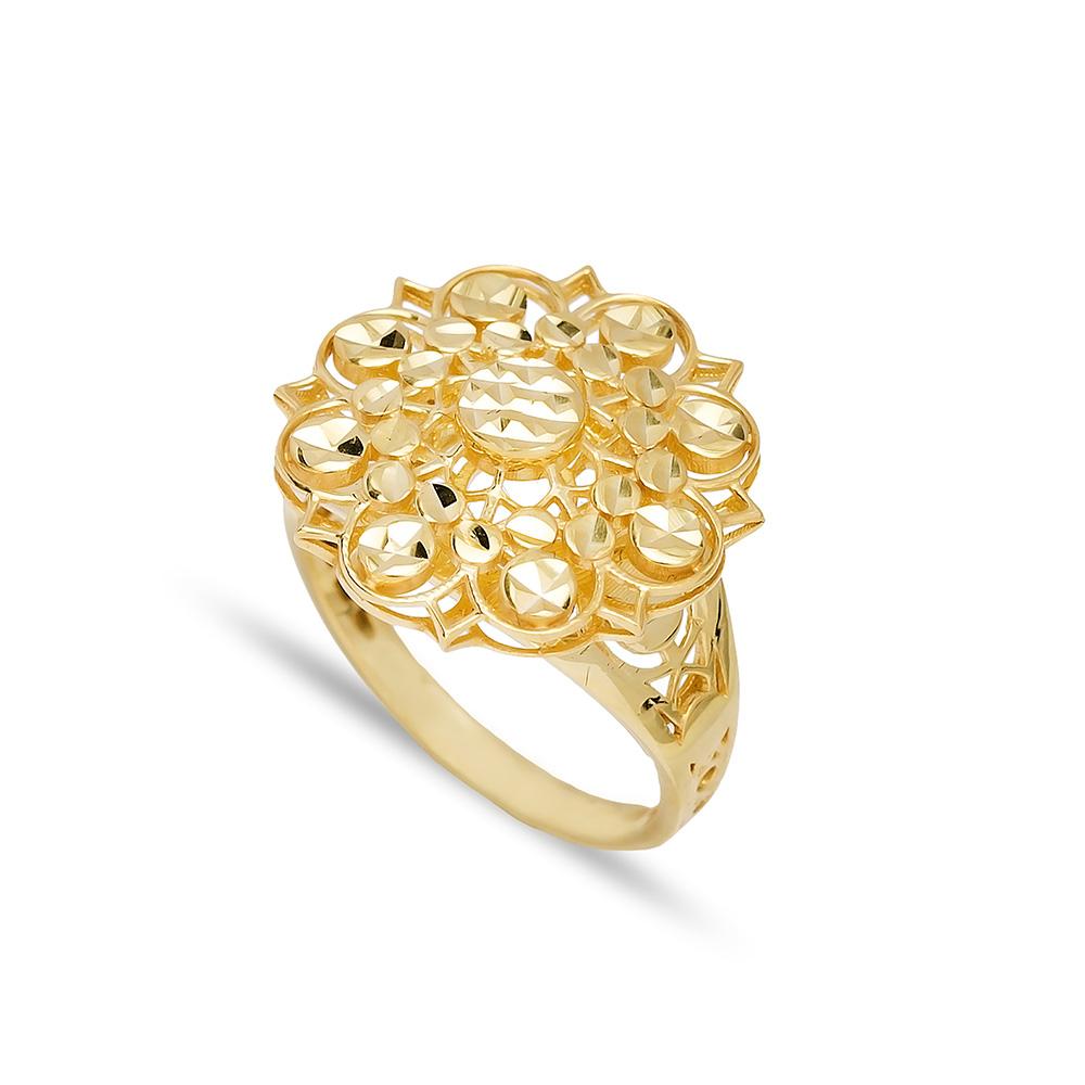 Plain Flower Ring 14 k Wholesale Handmade Turkish Gold Jewelry