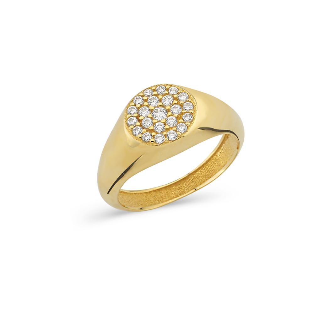 Rounded Design Zircon Stone 14k Gold Knuckle Ring