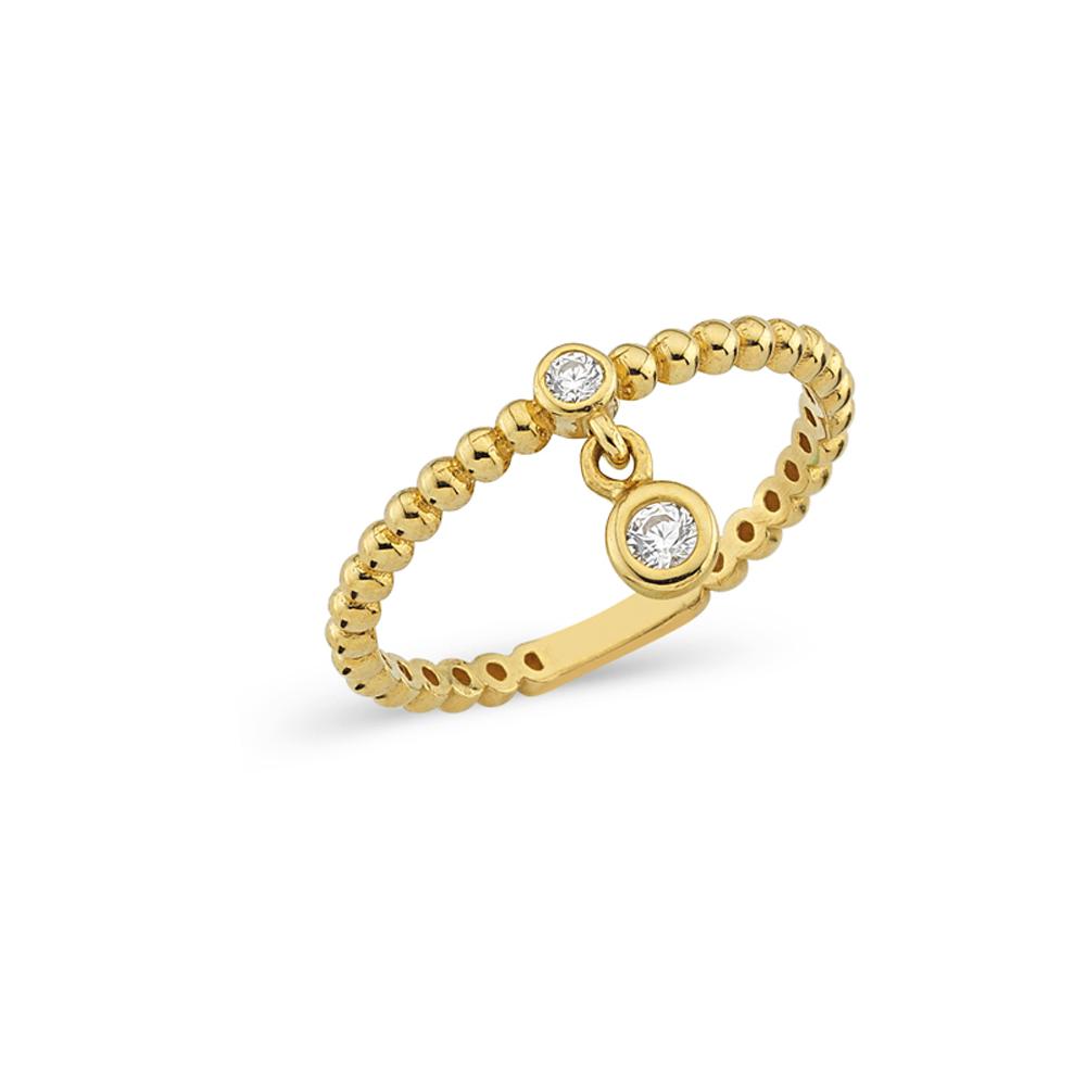 Beaded Design Zircon Stone 14k Gold Ring