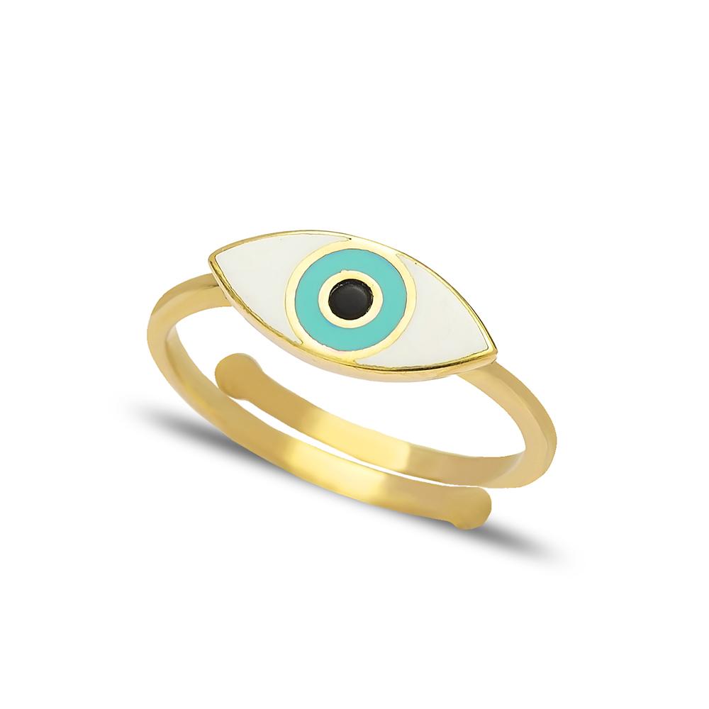 Adjustable Enamel Evil Eye Wholesale Turkish 14K  Gold Ring