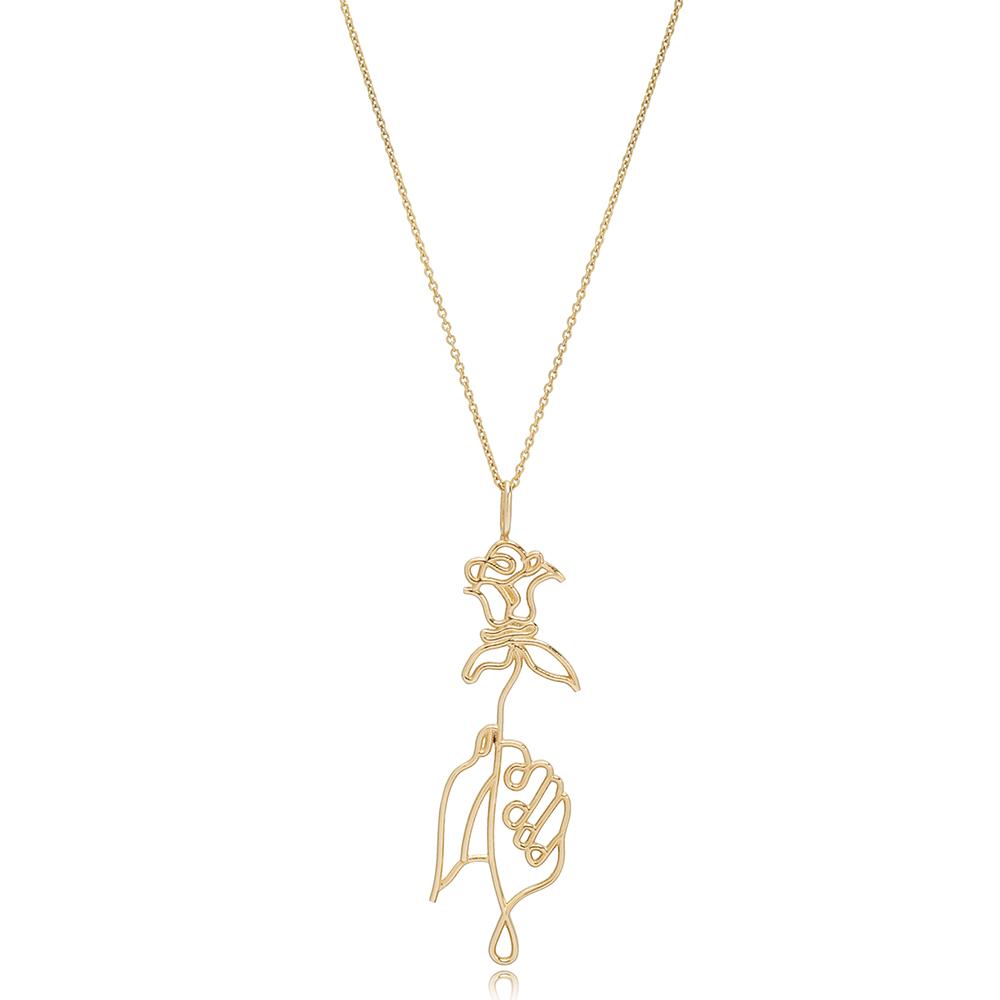 14K Gold Rose Flower Pendant Turkish Wholesale Gold Jewelry