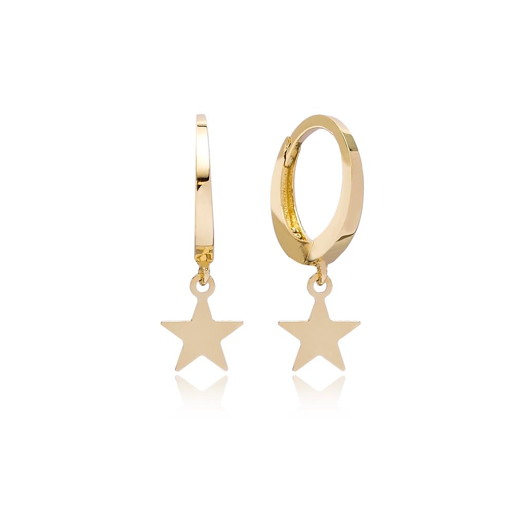 Star Charm Hoop Earring Wholesale Turkish 14k Gold Earrings
