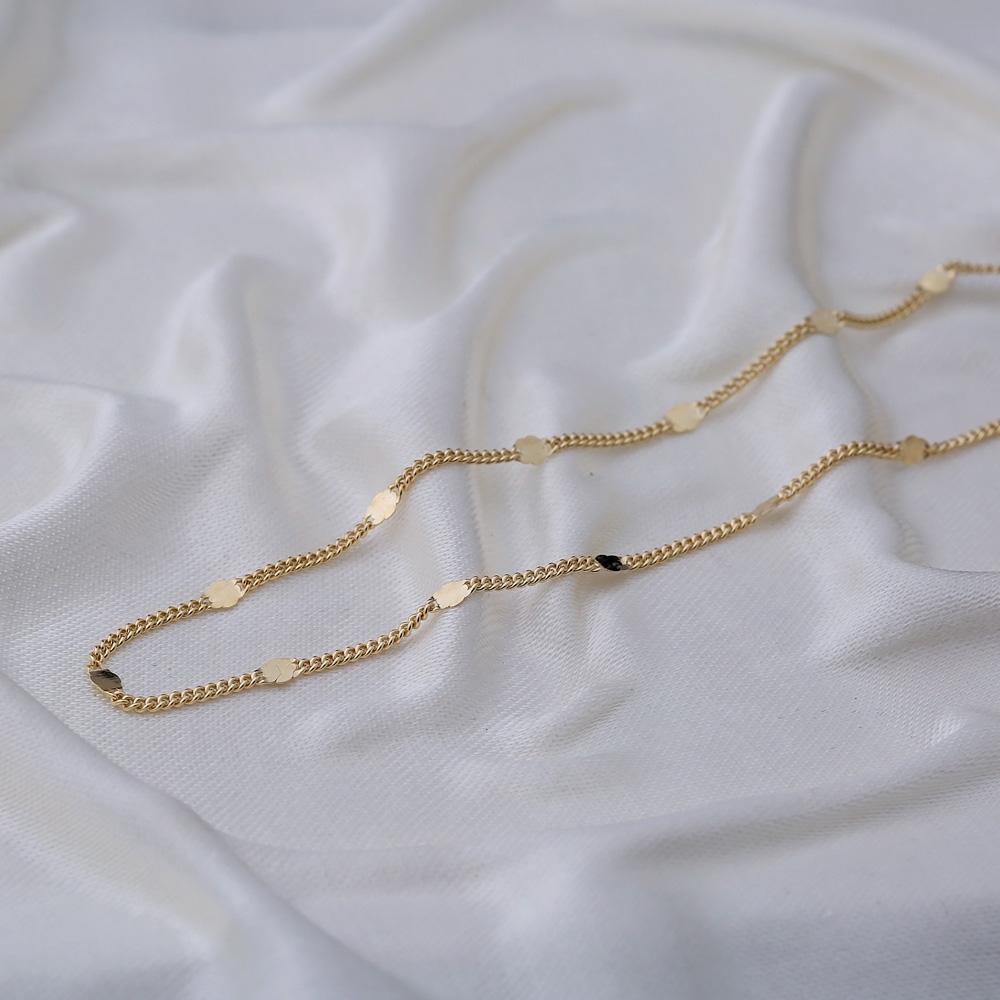 14K Gold Curb with Sequin Necklace Turkish Wholesale Gold Jewelry