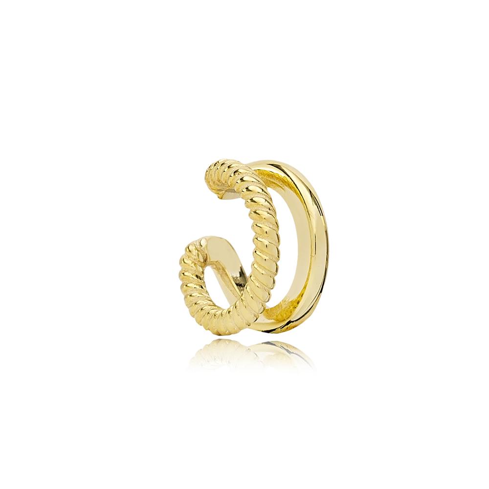 Trendy Design Plain Single Cuff Earring Wholesale Turkish Handmade 14k Gold Jewelry