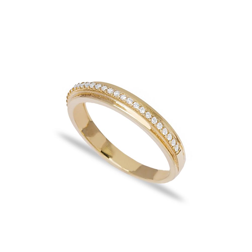 14k Solid Gold Micro Pave Zirconia Stone Band Ring Turkish Handmade Jewelry