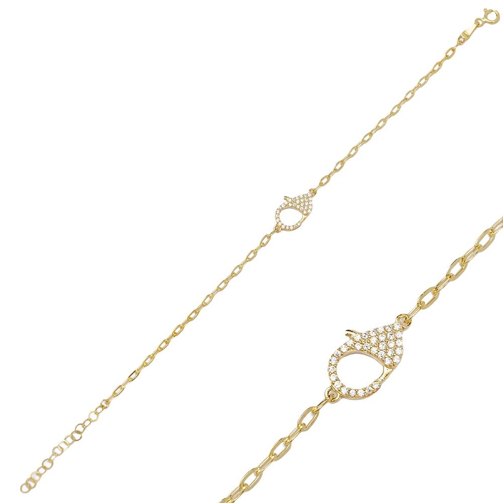 14K Gold Handcuff Design Zircon Stone Charm Bracelet Turkish Handmade Wholesale Gold Jewelry