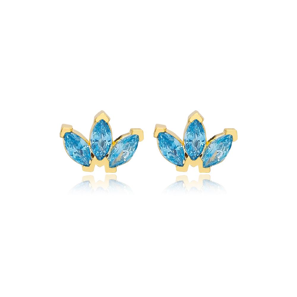 Marquise Cut Aquamarine Stone Stud Earrings 14k Gold Jewelry