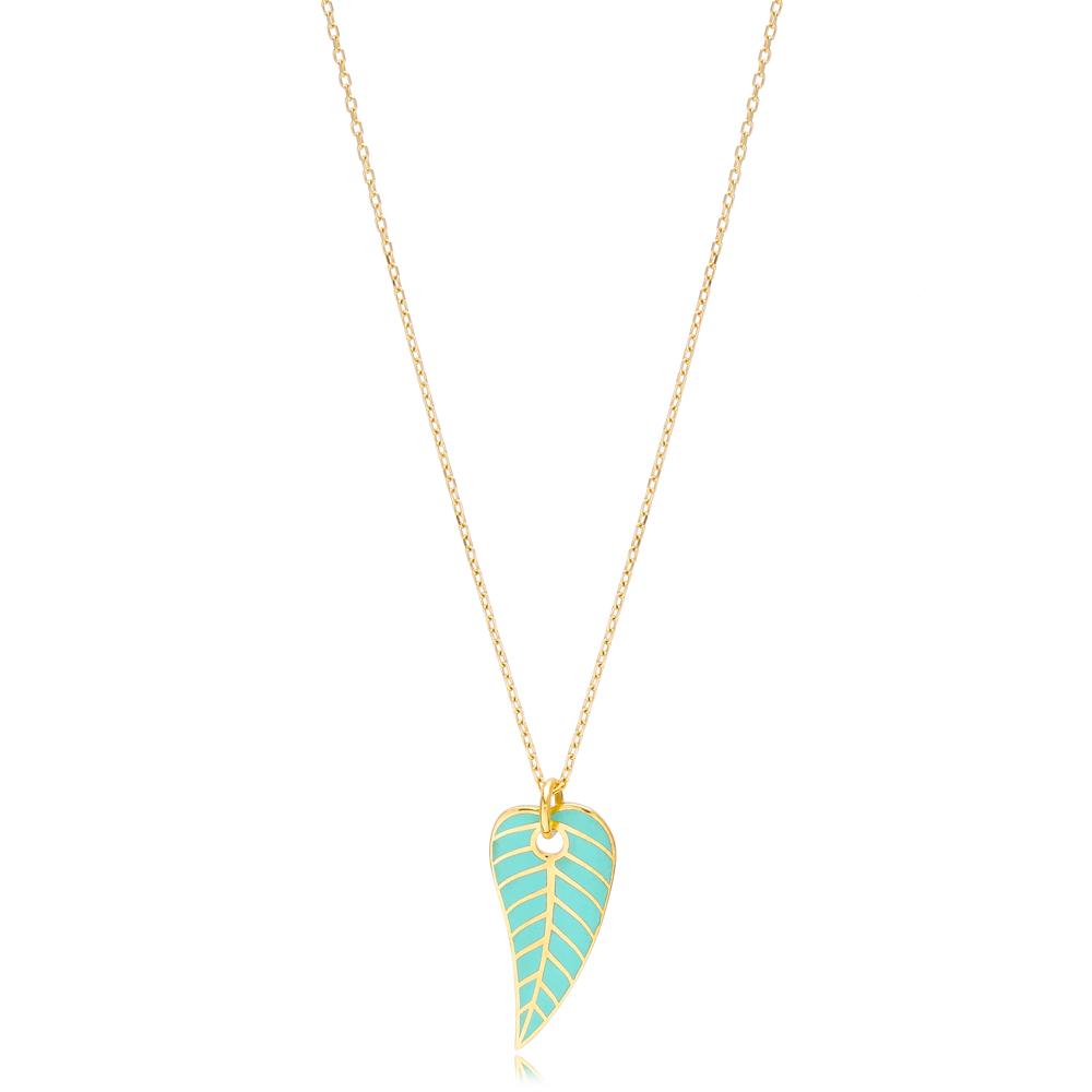 Leaf Design Charm Necklace Turkish Handcrafted 14k Gold Jewelry