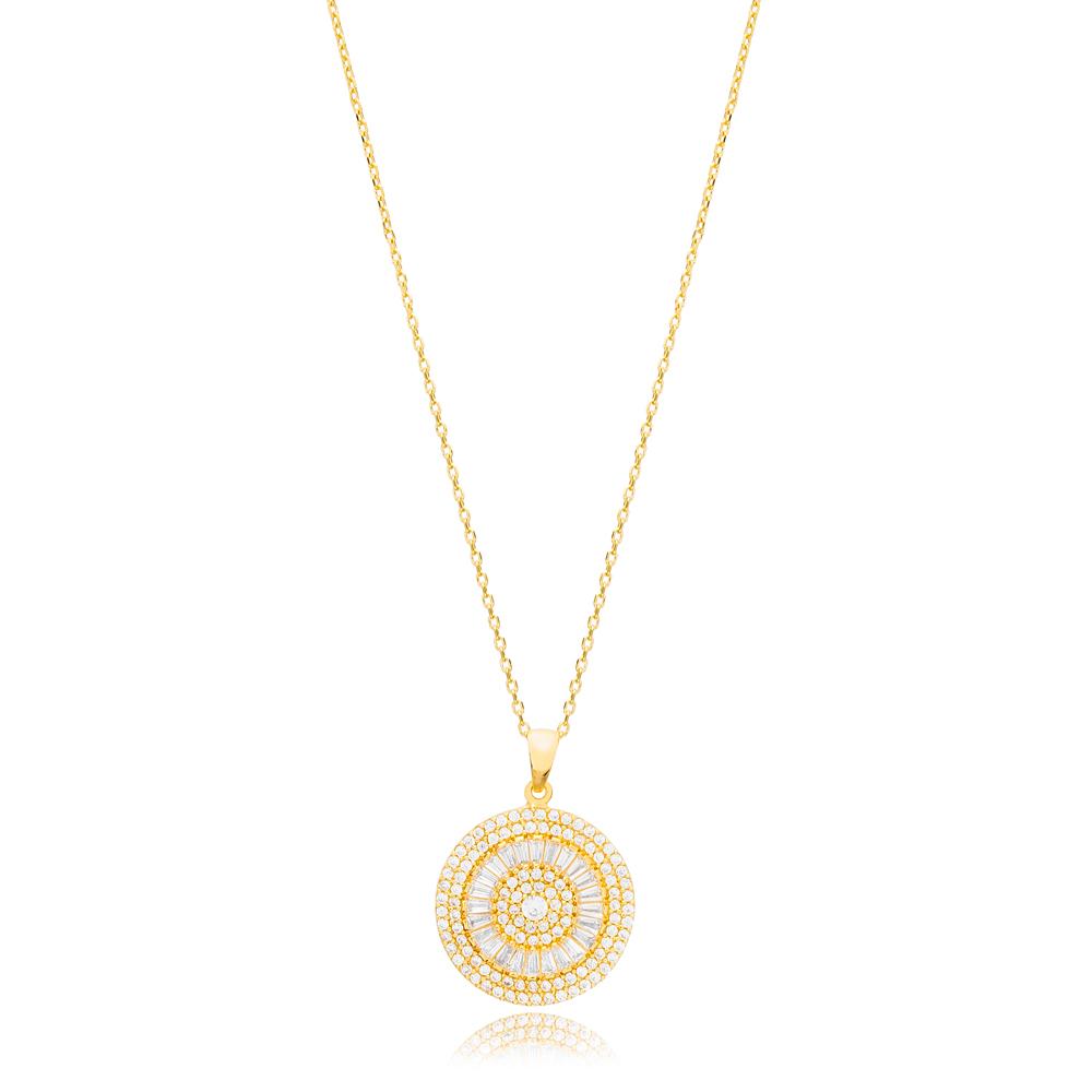 Shiny Zircon Stone Charm Necklace Turkish Handcrafted 14K Gold Jewelry